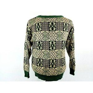 Vintage 70s Green Abstract Geometric Sweater Mens Large
